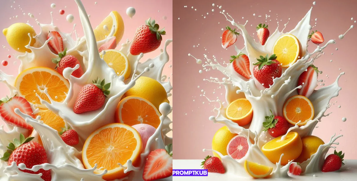 AI Image Prompt: Milk Splash Surrounded by Fruits